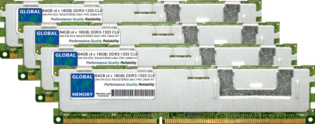 64GB (4 x 16GB) DDR3 1333MHz PC3-10600 240-PIN ECC REGISTERED DIMM (RDIMM) MEMORY RAM KIT FOR APPLE MAC PRO (MID 2010 - MID 2012)